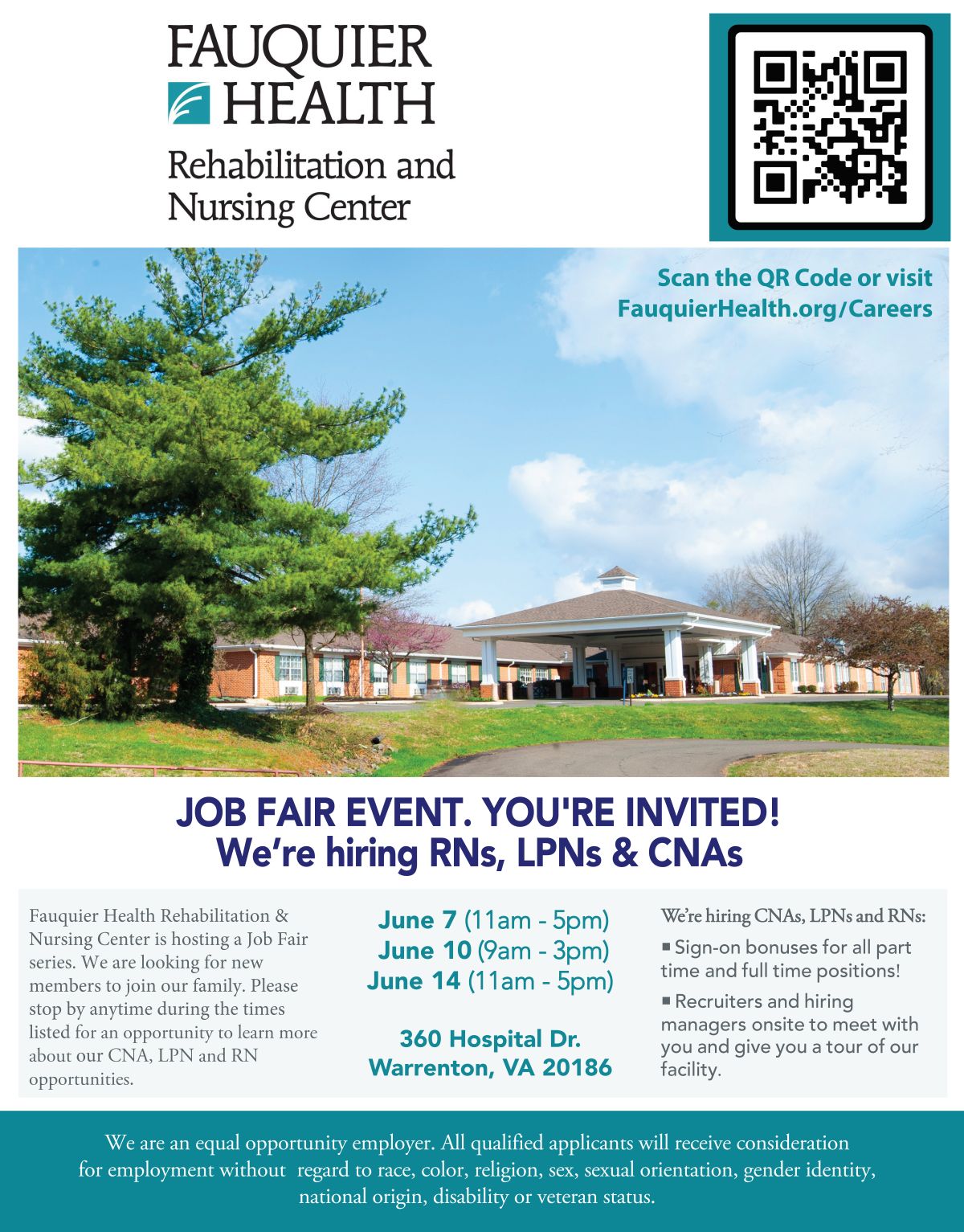 Summer Career Fair Series at Fauquier Rehab & Nursing Center